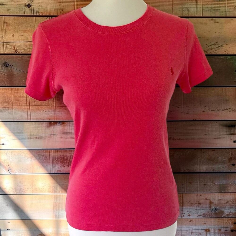 Vintage Polo Ralph Lauren Sport Women's Red Tee Shirt 100% Cotton Soft Stretchy
